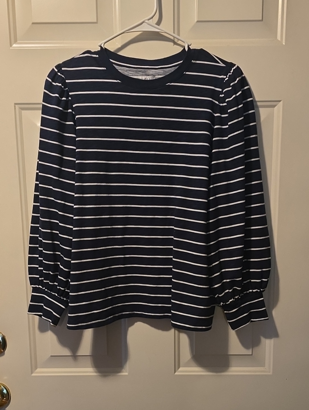 Maurices Navy and White Striped Long Sleeve Top with Puff Sleeves